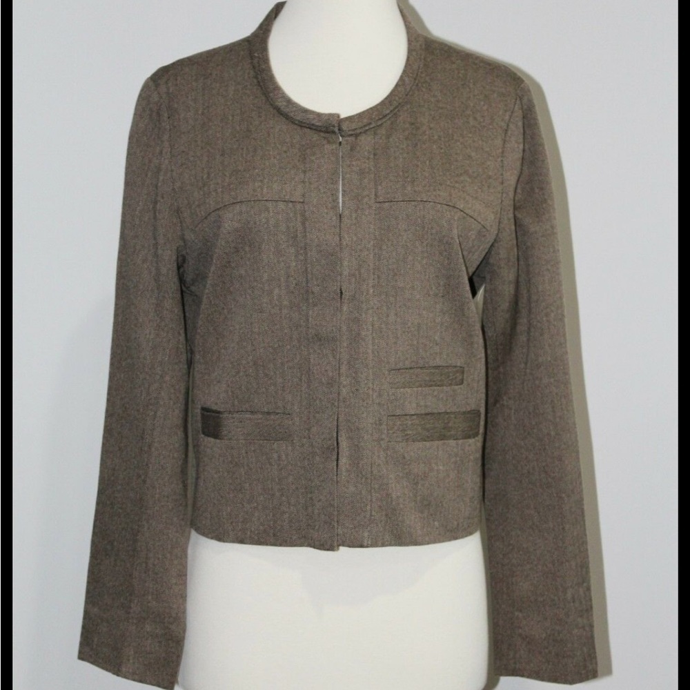 NWT COLDWATER CREEK Brown Herringbone Tweed Jacket Jewel Neck Blazer Sz XL